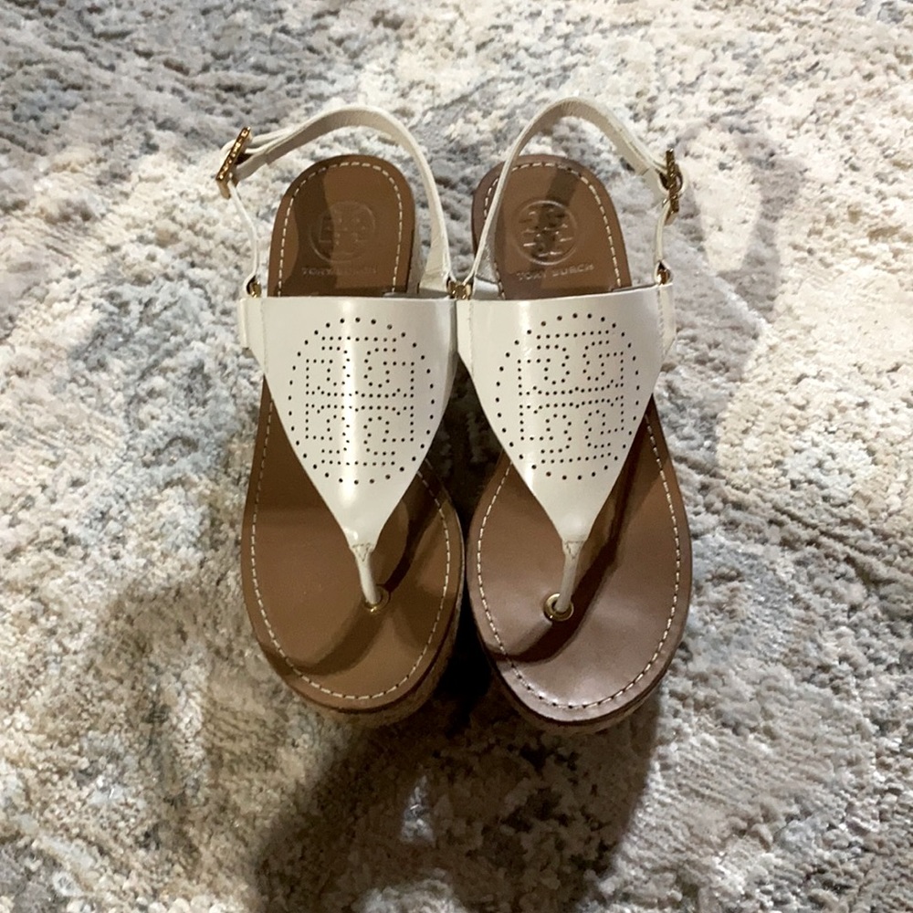 Tory Burch White Wedge Sandals
